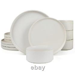 Star Dinnerware Sets, Plates and Bowls Set for 4, 12 Piece Dish Set, Ribbed