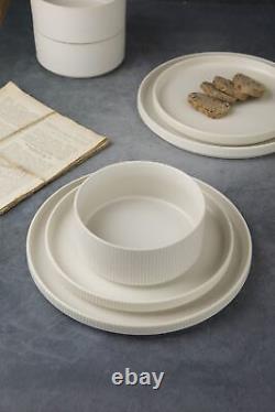 Star Dinnerware Sets, Plates and Bowls Set for 4, 12 Piece Dish Set, Ribbed