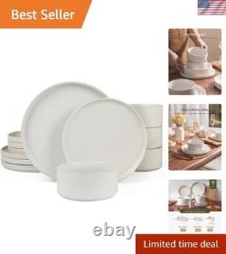 Star Dinnerware Sets, Plates and Bowls Set for 4, 12 Pieces Ribbed Dishes C