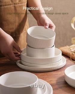 Star Dinnerware Sets, Plates and Bowls Set for 4, 12 Pieces Ribbed Dishes C