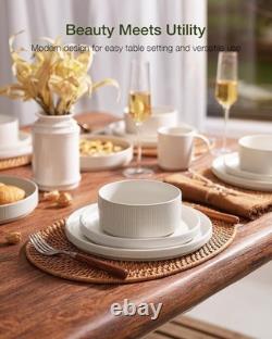 Star Dinnerware Sets, Plates and Bowls Set for 4, 12 Pieces Ribbed Dishes C
