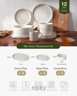 Star Dinnerware Sets, Plates and Bowls Set for 4, 12 Pieces Ribbed Dishes C Star Dinnerware Sets, Plates and Bowls Set for 4, 12 Pieces Ribbed Dishes C