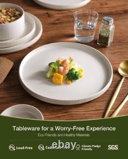 Star Dinnerware Sets, Plates and Bowls Set for 4, 12 Pieces Ribbed Dishes C
