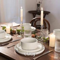Star Dinnerware Sets, Plates and Bowls Set for 4, 12 Pieces Ribbed Dishes C