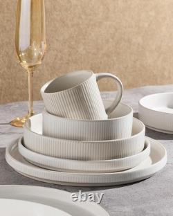 Star Dinnerware Sets, Plates and Bowls Set for 4, 12 Pieces Ribbed Dishes C