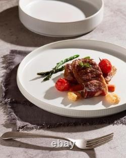 Star Dinnerware Sets, Plates and Bowls Set for 4, 12 Pieces Ribbed Dishes C
