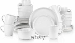 Stone Lain 32 Piece Stoneware Round Dinnerware Set Service for 8, White Speckled