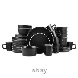 Stone Lain Allison Stoneware Dish Set, 32-Piece Round Dishes for 8, Black and Wh