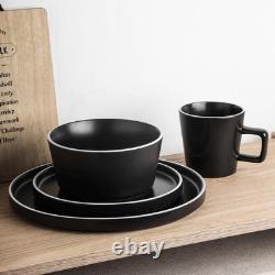 Stone Lain Allison Stoneware Dish Set, 32-Piece Round Dishes for 8, Black and Wh