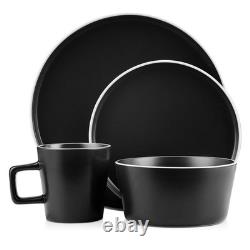 Stone Lain Allison Stoneware Dish Set, 32-Piece Round Dishes for 8, Black and Wh