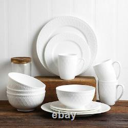 Stone Lain Bone china 16 Pc Embossed Basket Weave Dinnerware Set Service for 4