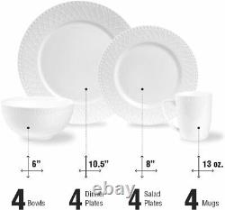 Stone Lain Bone china 16 Pc Embossed Basket Weave Dinnerware Set Service for 4