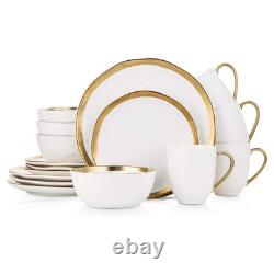 Stone Lain Florian Porcelain 16 Piece Dinnerware Set, Service for 4, White