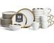 Stone Lain Modern Poreclain 32 Piece Dinnerware Set, White And Gold Rim