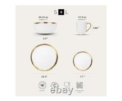 Stone Lain Modern Poreclain 32 Piece Dinnerware Set, White And Gold Rim