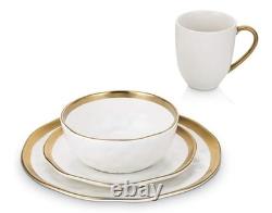 Stone Lain Modern Poreclain 32 Piece Dinnerware Set, White And Gold Rim
