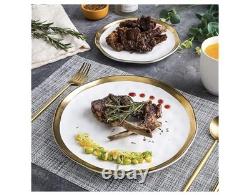 Stone Lain Modern Poreclain 32 Piece Dinnerware Set, White And Gold Rim