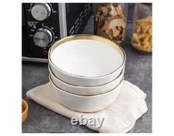 Stone Lain Modern Poreclain 32 Piece Dinnerware Set, White And Gold Rim