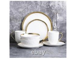 Stone Lain Modern Poreclain 32 Piece Dinnerware Set, White And Gold Rim
