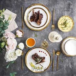 Stone Lain Porcelain 16 Piece Dinnerware Set Service for 4 White and Golden Rim