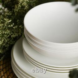 Stone Lain Taglio 24-Piece Dinnerware Set Bone China, Matte White