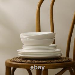 Stone Lain Taglio 24-Piece Dinnerware Set Bone China, Matte White