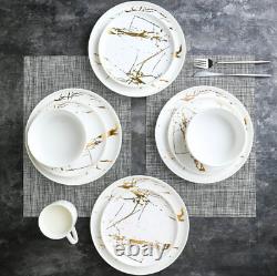 Stone Lain Zora 16-Piece Porcelain Gold Splash Dinnereware Set in White&Gold