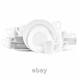 Stone lain Embossed Porcelain Round Dinnerware Set 32 Pieces Service For 8 White