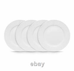 Stone lain Embossed Porcelain Round Dinnerware Set 32 Pieces Service For 8 White