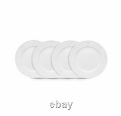 Stone lain Embossed Porcelain Round Dinnerware Set 32 Pieces Service For 8 White