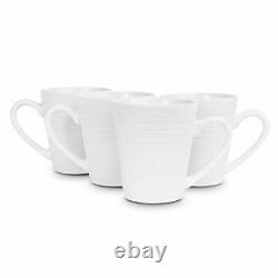 Stone lain Embossed Porcelain Round Dinnerware Set 32 Pieces Service For 8 White