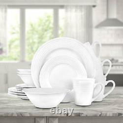 Stone lain Embossed Porcelain Round Dinnerware Set 32 Pieces Service For 8 White