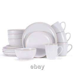 Stoneware Dinnerware Set 16 Piece Round Dishes set for 4, Kitchen Plates White