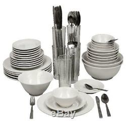 Stoneware Dinnerware Set 62 Piece Service for 6 Round Serving Kitchen Dishes