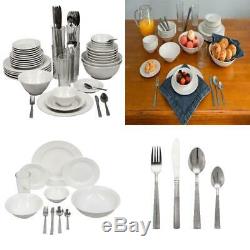 Stoneware Dinnerware Set 62 Piece Service for 6 Round Serving Kitchen Dishes