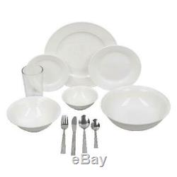 Stoneware Dinnerware Set 62 Piece Service for 6 Round Serving Kitchen Dishes