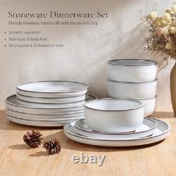 Stoneware Dinnerware Set Reactive Glaze Chip Resistant Plates Bowls 12 pcs New