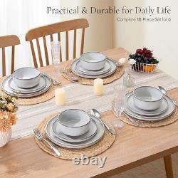 Stoneware Dinnerware Set Reactive Glaze Chip Resistant Plates Bowls 12 pcs New