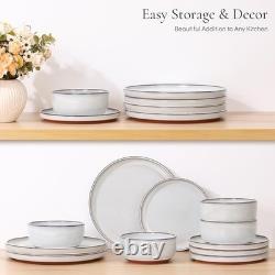 Stoneware Dinnerware Set Reactive Glaze Chip Resistant Plates Bowls 12 pcs New