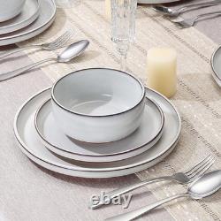 Stoneware Dinnerware Set Reactive Glaze Chip Resistant Plates Bowls 12 pcs New