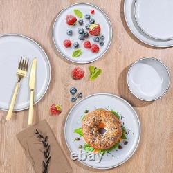 Stoneware Dinnerware Set Reactive Glaze Chip Resistant Plates Bowls 12 pcs New