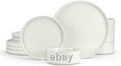 Stoneware Dinnerware Sets, 12-Piece Plates and Bowls Dish Set for 4, Kitchen Mod