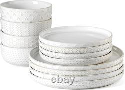 Stoneware Dinnerware Sets Service for 4, 12 Pcs Reactive Glaze Plates and Bowls