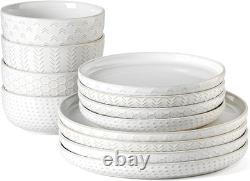 Stoneware Dinnerware Sets Service for 4, 12 pcs Reactive Glaze Plates and Bowls