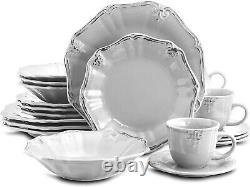 Stoneware Elegant Dinnerware Dish Set Gift 20 Pcs White MICROWAVE SAFE FOR 4