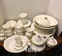 Stunning Royal Albert Bone China Val D'or Dinnerware White Gold Svc 8 Free Ship