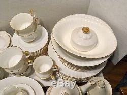 Stunning Royal Albert Bone China Val D'or Dinnerware White Gold Svc 8 Free Ship