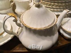 Stunning Royal Albert Bone China Val D'or Dinnerware White Gold Svc 8 Free Ship