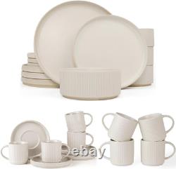 Stylish 12-Piece Matte White Dinnerware Set for 4 with Mugs & Espresso Cups