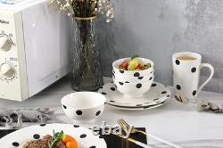 Stylish 16-Piece Black Polka Dot Dinnerware Set for 4, Microwave & Dishwasher Sa Stylish 16-Piece Black Polka Dot Dinnerware Set for 4, Microwave & Dishwasher Sa